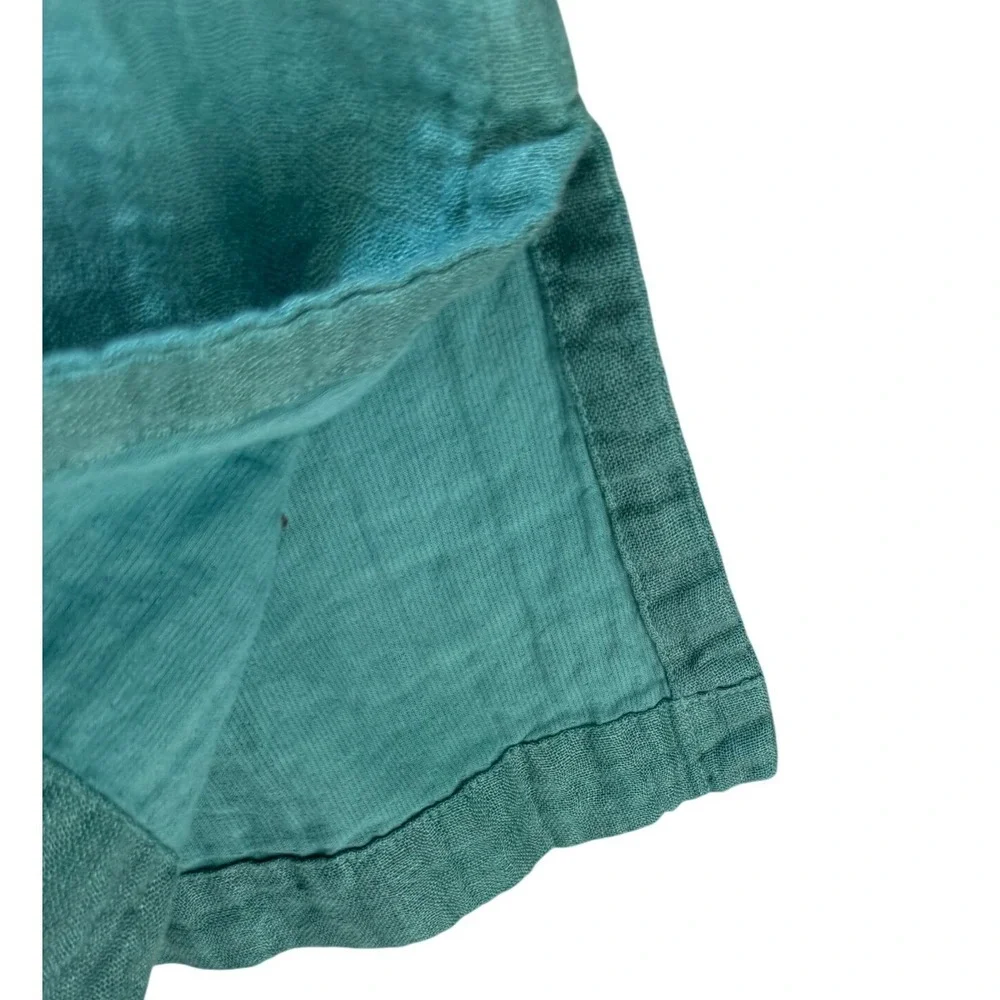 Peacock Ways 100% Linen Gauze Embroidered Tunic Dress Teal‎  Lagenlook Boho L